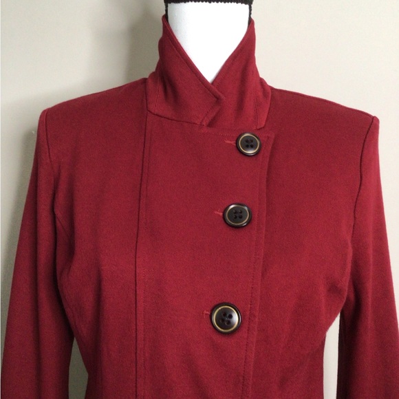 CAbi The Outing Asymmetrical Tailored Ponte Blazer Size 6 Deep Rhubarb Pockets - Picture 6 of 13